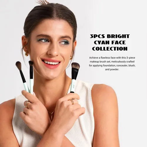 Set 3 Brochas Maquillaje Jessup Doble Punta Azul Cian