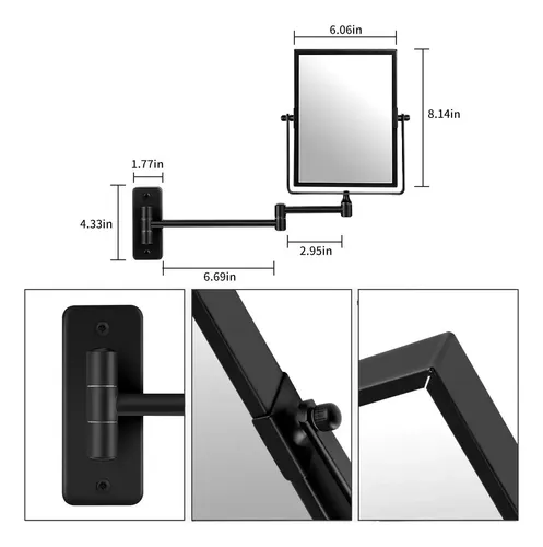 Espejo De Pared Qimh Con 3 Aumentos De 20 X 15 Cm, Cromado
