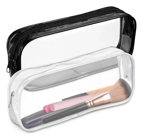 2pcs Neceser Transparente Cremallera Maquillaje Viaje