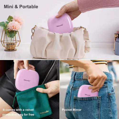 Espejo De Bolsillo Con Luz Mocado 10cm Recargable Morado