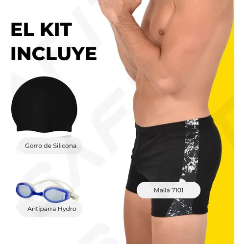 Short Malla Natacion Hombre Resistente + Antiparras + Gorro