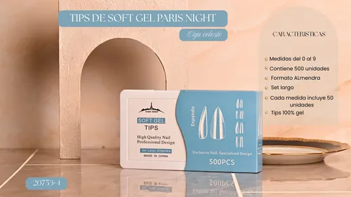 Tips Soft Gel Y Press On X500 Largo Paris Night Uñas