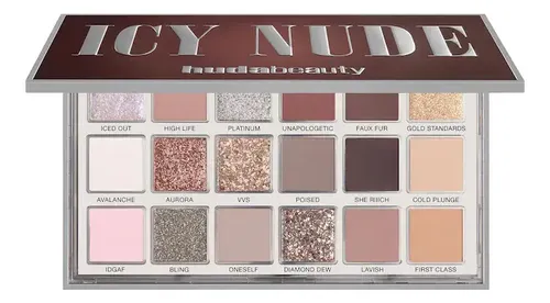 Paleta de Sombras Huda Beauty Icy Nude con 18 Tonos de Acabado Brillante