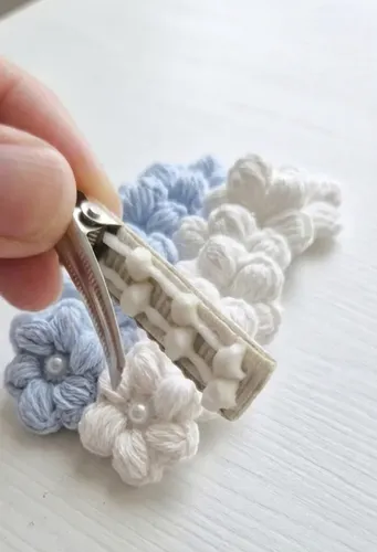 Hebilla Broche Pelo Nena Flores Tejidas Argentina Mundial
