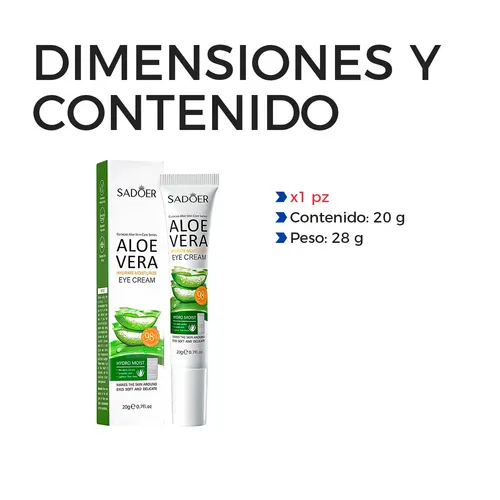 Crema para Contorno de Ojos Sadoer con Aloe Vera de 20 g, Hidratante y Antiarrugas
