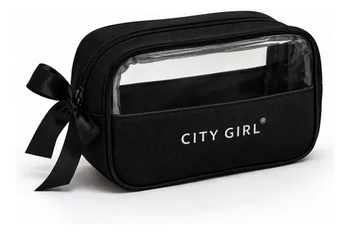 Neceser City Girl Maquillaje Organizador Portátil Viaje Color Negro Diseño de la tela Lisa