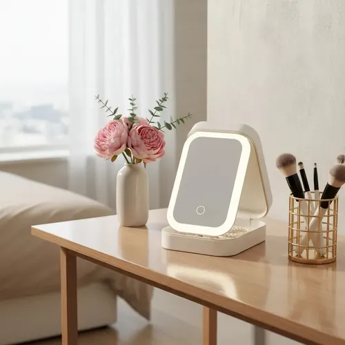 Espejo De Maquillaje Con Luz Led Y Caja Organizadora Blanco