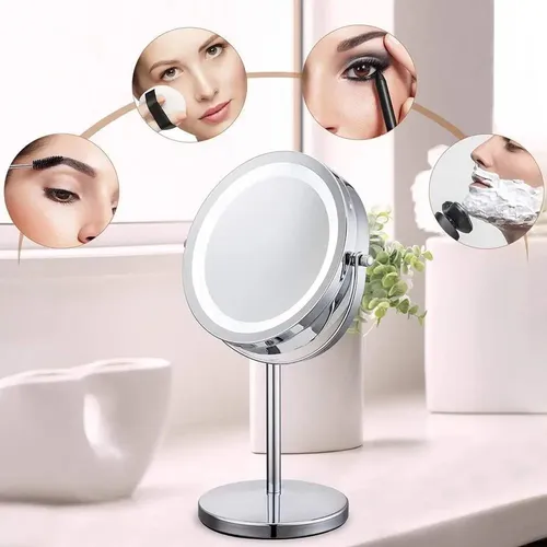 Espejo Maquillaje De Pie Luz Led 1x 5x A Pila Usb
