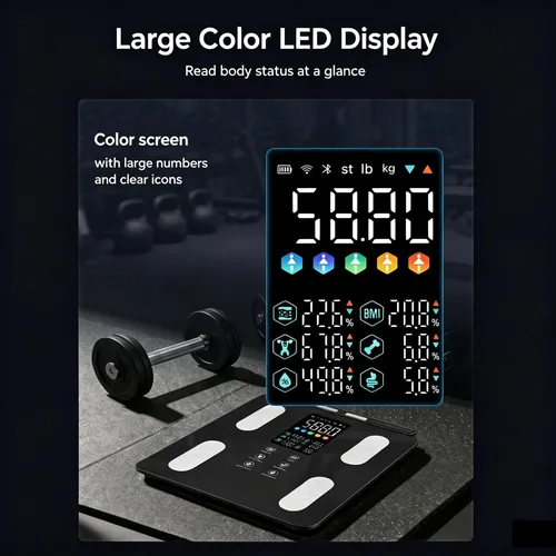 Gy- Báscula 8 Electrodos 50 Datos 180kg Led App