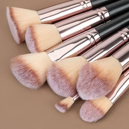 Kit 15pcs Juego De Brochas De Maquillaje Negras ,