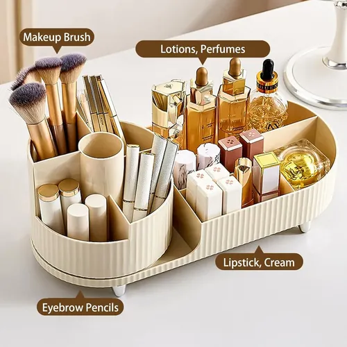 Organizador De Maquillaje Cosméticos Giratorio Blanco/ Negro