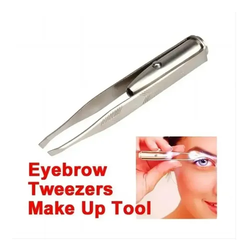 Pinza Para Cejas Con Luz Led En Acero Inoxidable Portátil