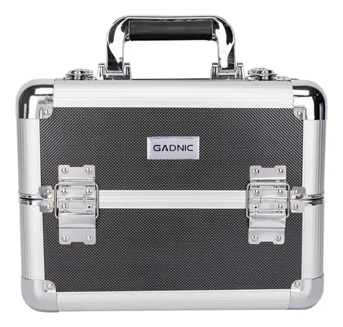 Maletin De Maquillaje Gadnic PVC Aluminio 6 Bandejas Cerradura Llaves Kit 11 Cepillos