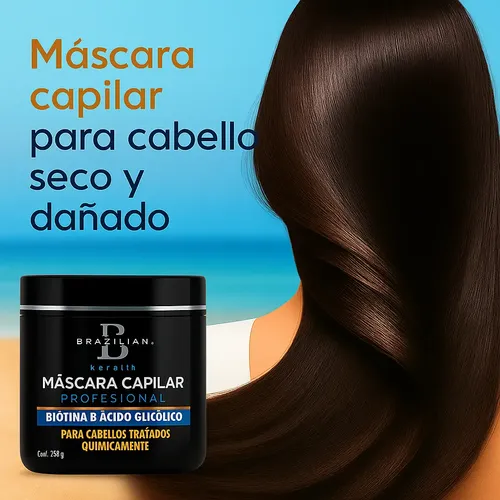Máscara Capilar Con Biotina & Glicolico Brazilian Keratin
