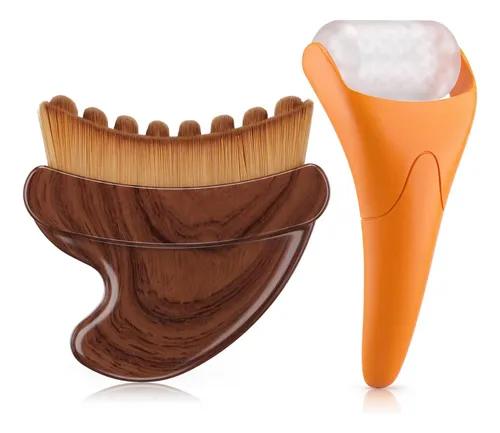 Kit Masajeador Facial 3 En 1 Gua Sha Cepillo Rodillo Jade
