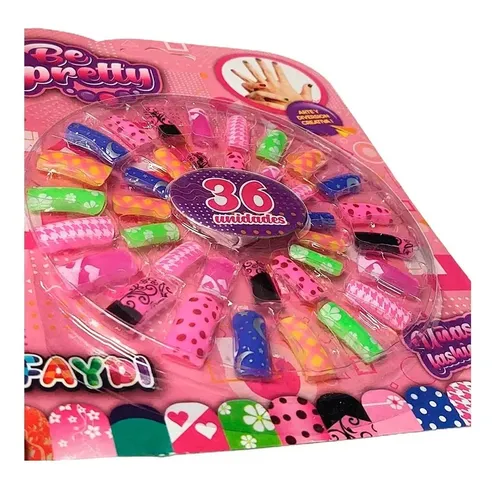 Set De Uñas Divertidas Colores Y Diseños Surtidos 36 Piezas