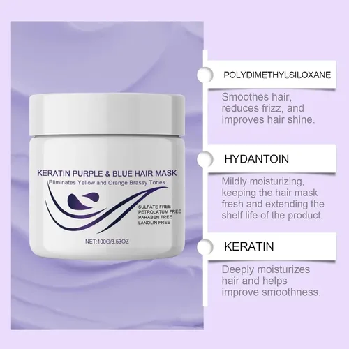 Mascarilla Capilar De Queratina Azul Púrpura De 100 G