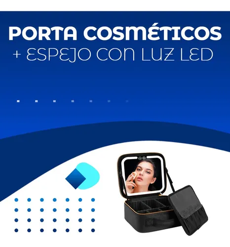 Porta Cosméticos con Espejo LED Recargable USB para Maquillaje, Negro