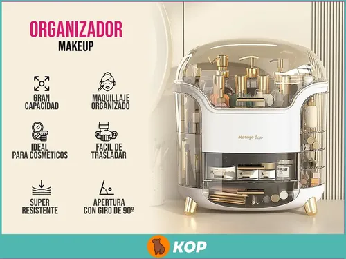 Organizador Porta Cosmeticos – Maquillaje – Makeup – Grande Capsula Transparente Con Blanco