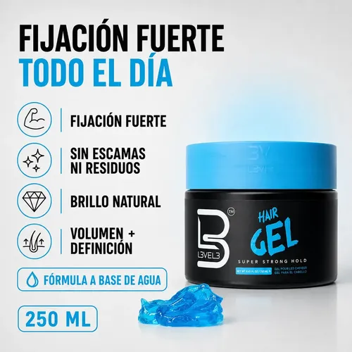 Hair Gel De Peinado Level 3 Barberia Profesional 250ml