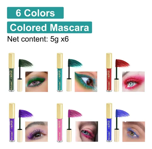 Mascara Pestañas Set De Rímel Colorido De 6 Colores Multicolor (6 Colors: Green, Teal, Red, Purple, Pink, Blue)