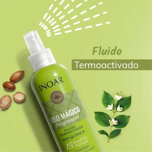 Inoar Spray Protector de Calor para Cabello con Aceite de Argán Liso Mágico, Anti Frizz, Brillo y Suavidad, Ideal para Secadora y Plancha, Protección Térmica Profesional, 200 ml