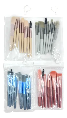 Set X 8 Brochas Y Pinceles Para Maquillaje Color Gris