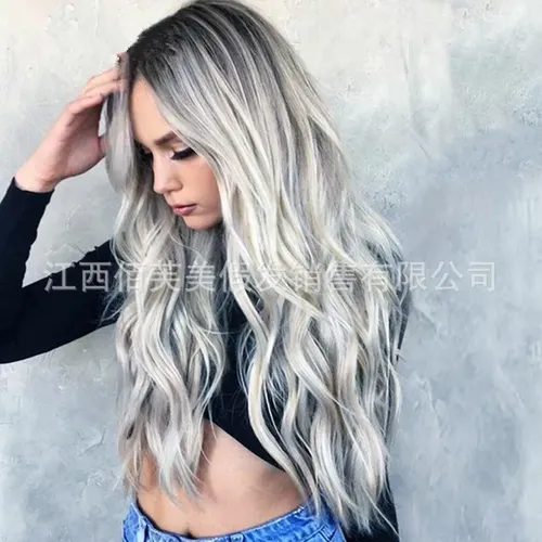 Peluquería Mujer Larga Ondas Grandes Negro Gris Degradado T Css0725w1