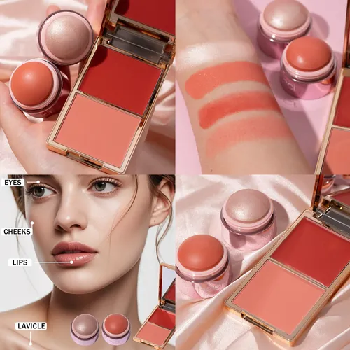 Kit 3 Paleta Colorete Dúo Y Contorno Y Iluminador Crema