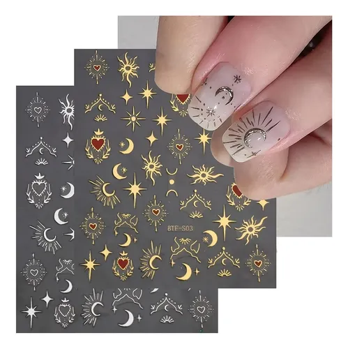 Calcomanías Para Uñas Con Forma De Estrella De Luna Brillant