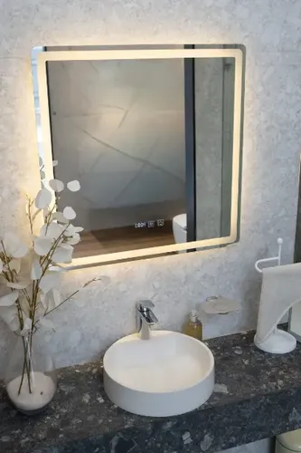 Espejo Cuadrado 60cm Luz Led Y Desempañador Alta Calidad