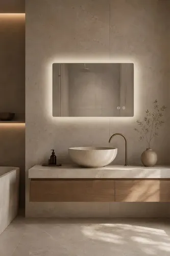 Espejo Led Rectangular Auron 50x70x2 (vertical / Horizontal) 3 Tonos De Luz Dimerizables Desempañador