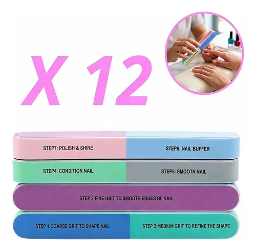 Lima De Uñas 7 Pasos Pulido Brillo Profesional Buffer X12