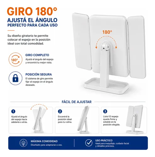 Espejo De Maquillaje Con Luz Led Táctil Blanco Con Aumento