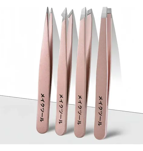 Pinzas De Depilar Oblicuas X4 Cejas Puntos Negros 4pcs Pink Liso