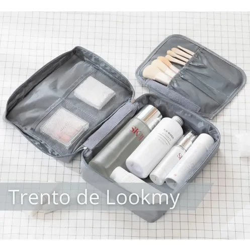 Neceser de viaje Gris | portacosmético necessaire organizador de cosméticos | bolso neceser de tela lavable e impermeable | porta maquillaje para maleta y cartera mujer regalo