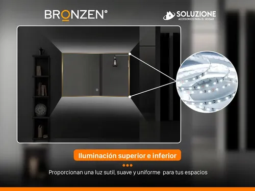 Espejo Premium Luz Led Trasera Horizontal Dorado 75 X 100 Cm