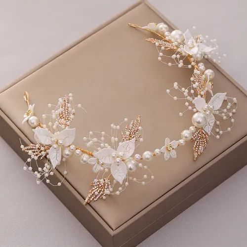 Diadema Con Forma De Corona Floral Para Novia, Accesorio Par Golden Hairband