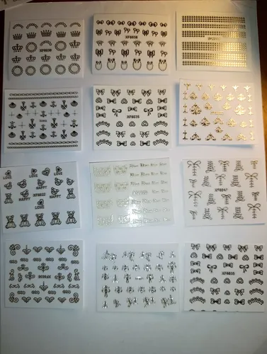 90 Stickers Para Uñas Dorados Y Plateados
