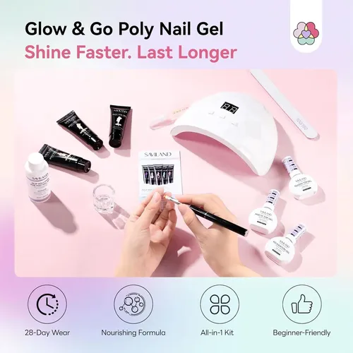 Kit De Uñas Poligel Saviland 15 Colores Lámpara Uv 88w