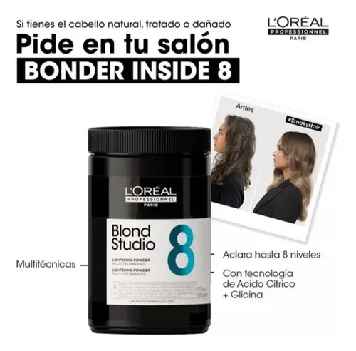 Polvo Decolorante Loreal Aclara 8 Tonos Blond Studio 500 Ml