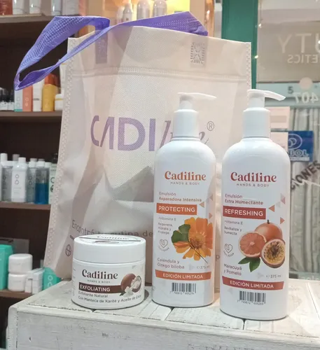 Set Regalo Cadiline Exfoliante Emulsion Manos Cuerpo Hidrata