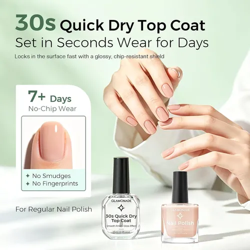 Top Coat De Uñas Glamnail 0.5 Oz Secado Rápido Brillo Gel