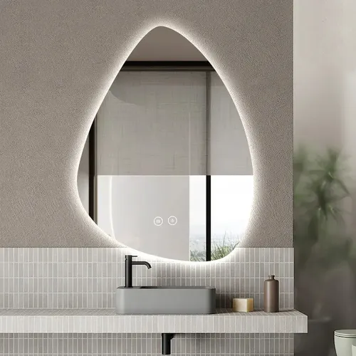 Espejo Diseño Gota Curvo Luz Led Tactil Digital Baño 80x60cm