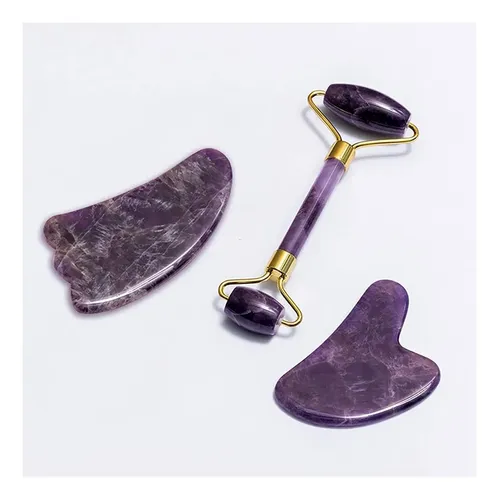 Set Gua Sha Amatista Morada Masaje Facial Antiedad