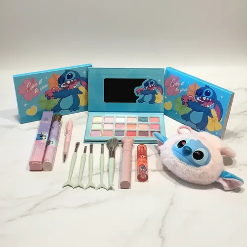 Kit Maquillaje Stitch Paleta Sombras Gloss Brochas Rimel +