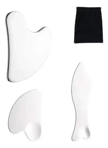 3 Masajeadores Faciales Y Corporales Gua Sha Acero Inoxidabl