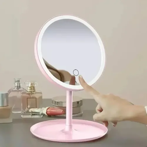 Espejo Redondo De Maquillaje Luces Led Táctil Con Base