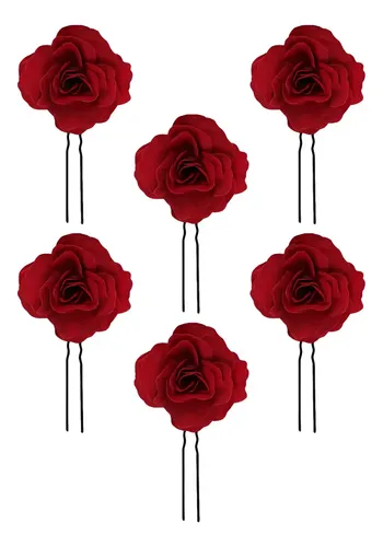 6 Piezas Horquillas De Rosa Roja Para Boda Y Novia