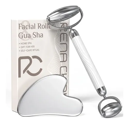 Kit Gua Sha Y Rodillo Facial Acero Inoxidable Silver